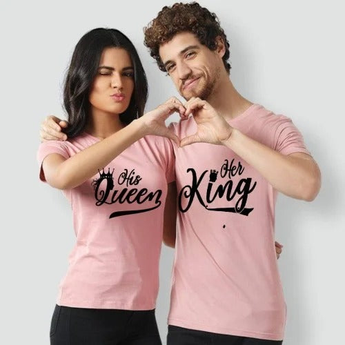 King Queen Couple Tshirt - Pink