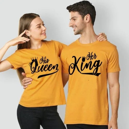 King Queen Couple Tshirt - Yellow.